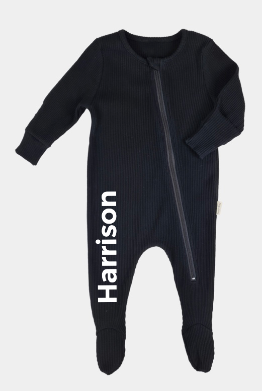 Black Ribbed zip-up Romper