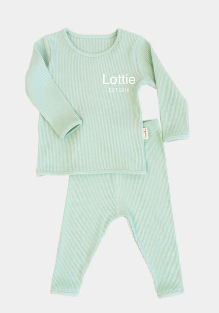 Name & EST Leather Pink Ribbed lounge set
