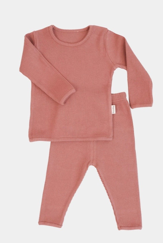Name & EST Leather Pink Ribbed lounge set
