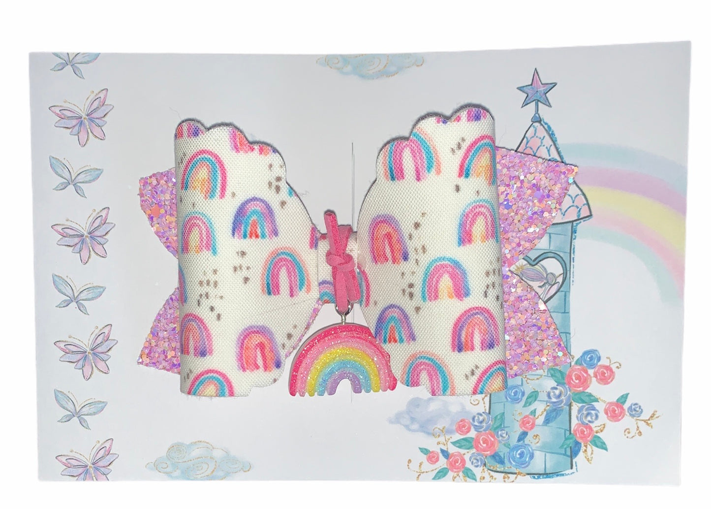 Rainbow bow and Clip Set
