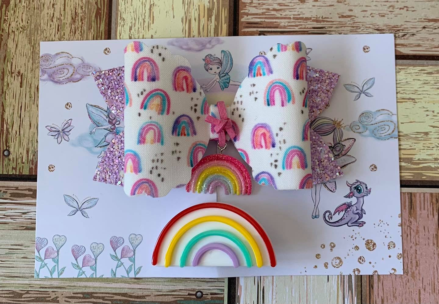 Rainbow bow and Clip Set