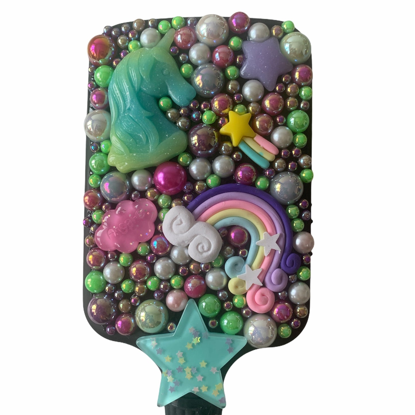 Green unicorn hairbrush