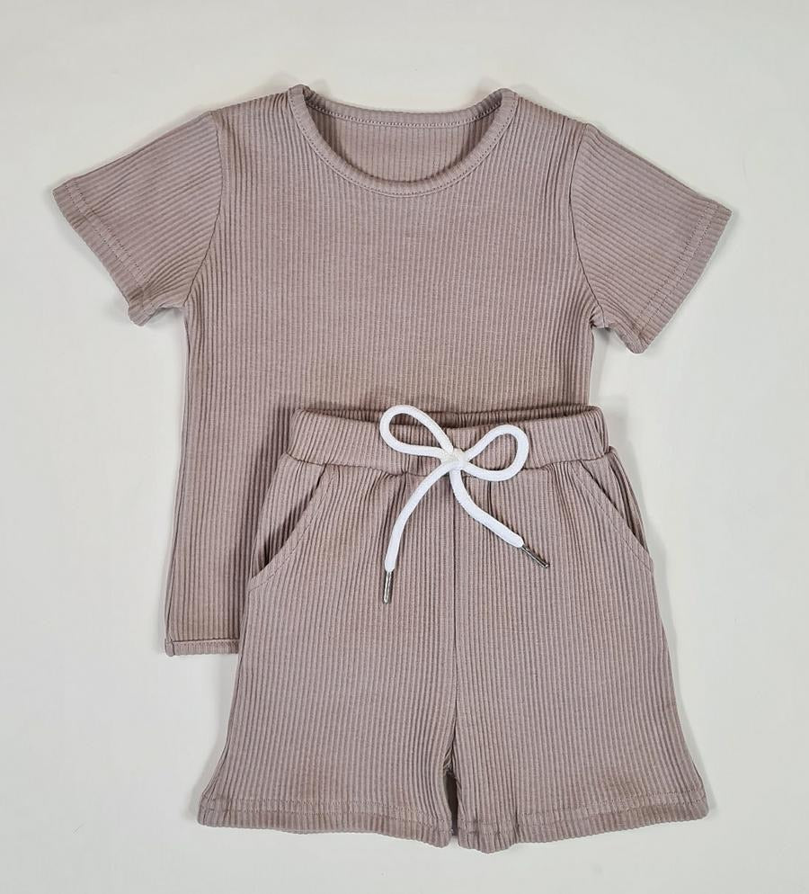 Personalised Taupe ribbed short set