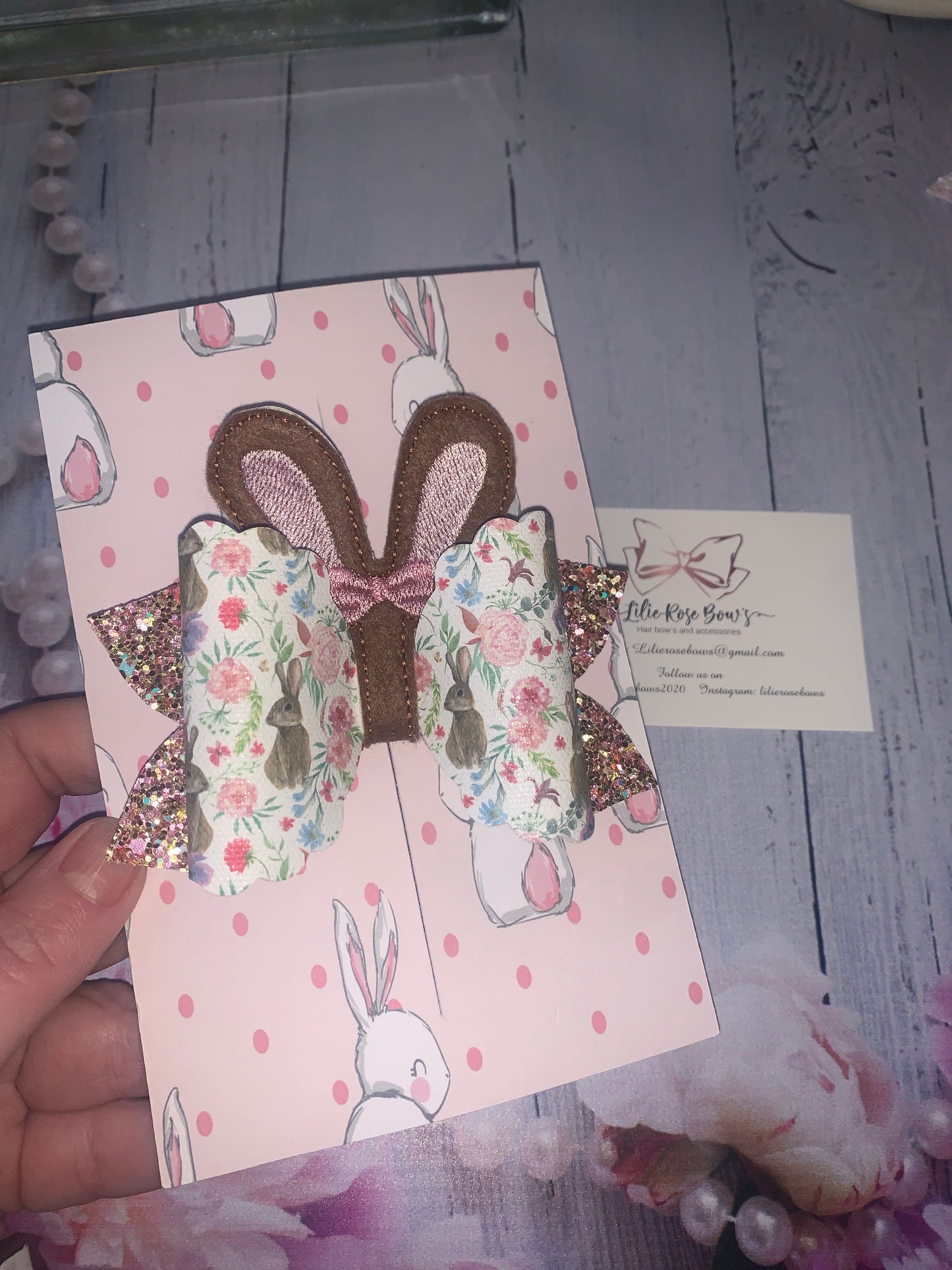 Brown embroidered ear bunny Easter bow